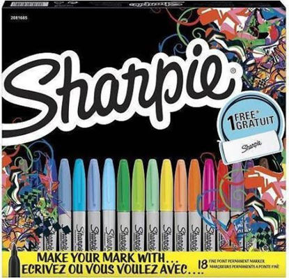 Εικόνα της Sharpie Ανεξίτηλοι Μαρκαδόροι Ζωγραφικής Fine Point Permanent Markers,Σετ 18 Τεμ. & Κασετίνα Δώρο