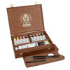Picture of Mussini small wooden box, with 10x 35 ml tubes, white in 150 ml, painting medium, charcoal and 2 brushes