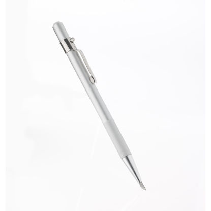 Picture of transotype Pushbutton knife, anodized aluminium silver, 45° blade